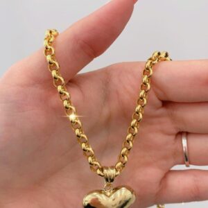 Cadena rolo con corazón 10k