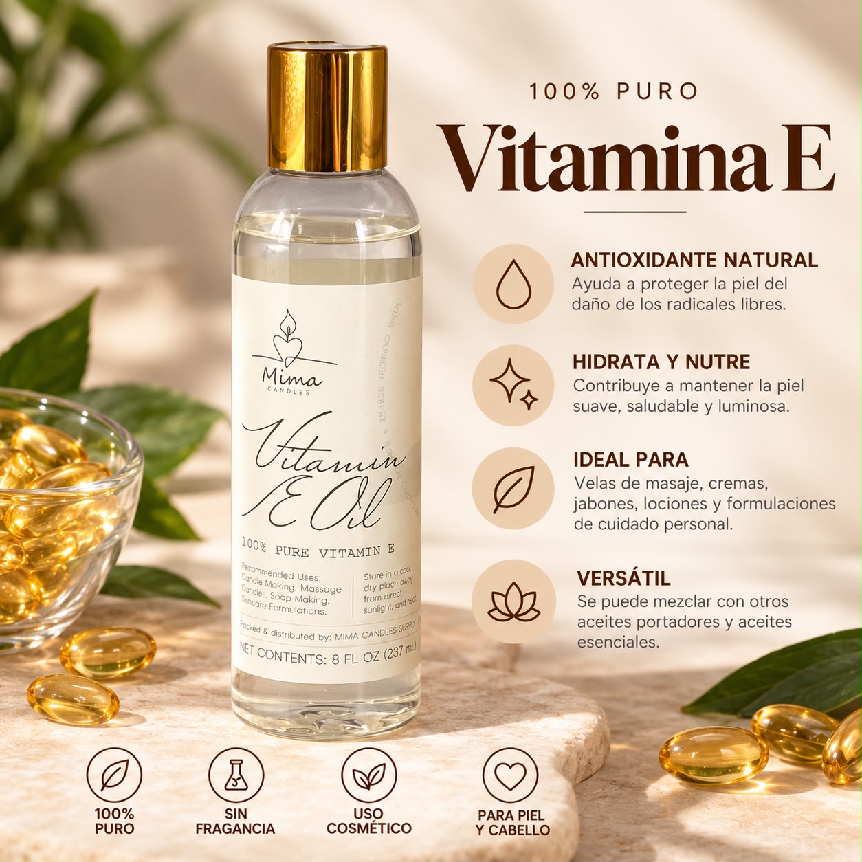 Aceite de vitamina E 100% puro Mima Candles 8 oz (237 ml)