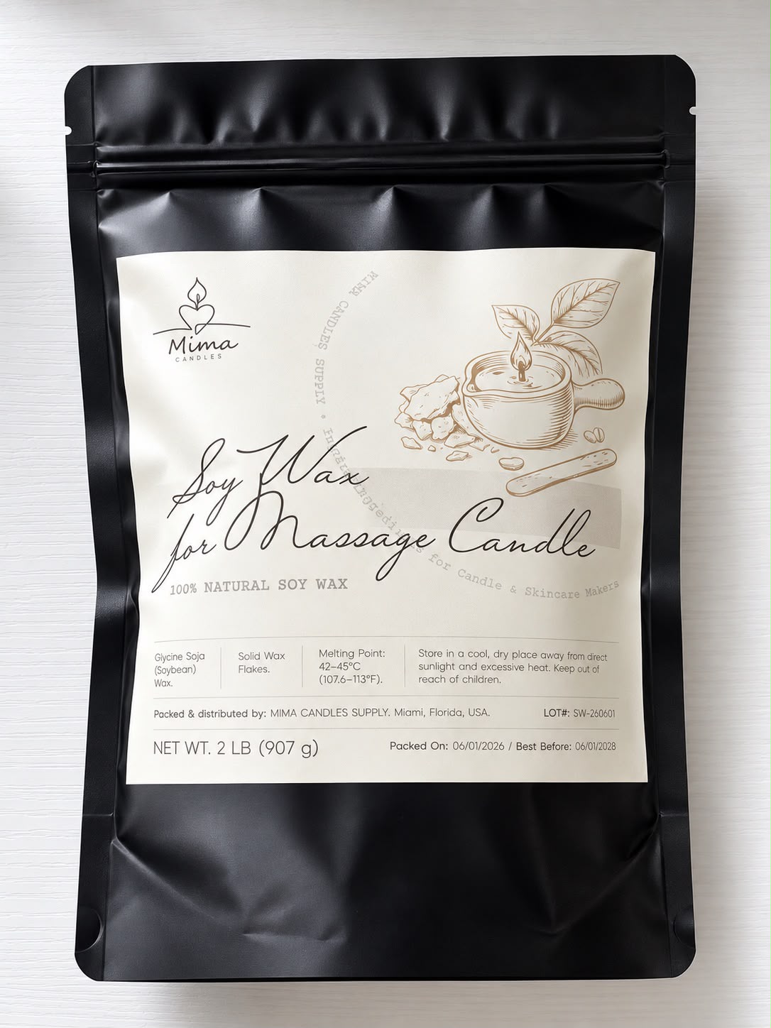 Cera de Soya Natural para Velas de Masaje – 2 lb (907 g)