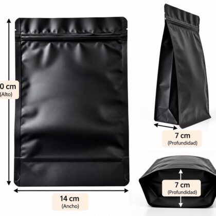 Bolsa ziplock negra mate pequeña 20 x 14 x 7 cm